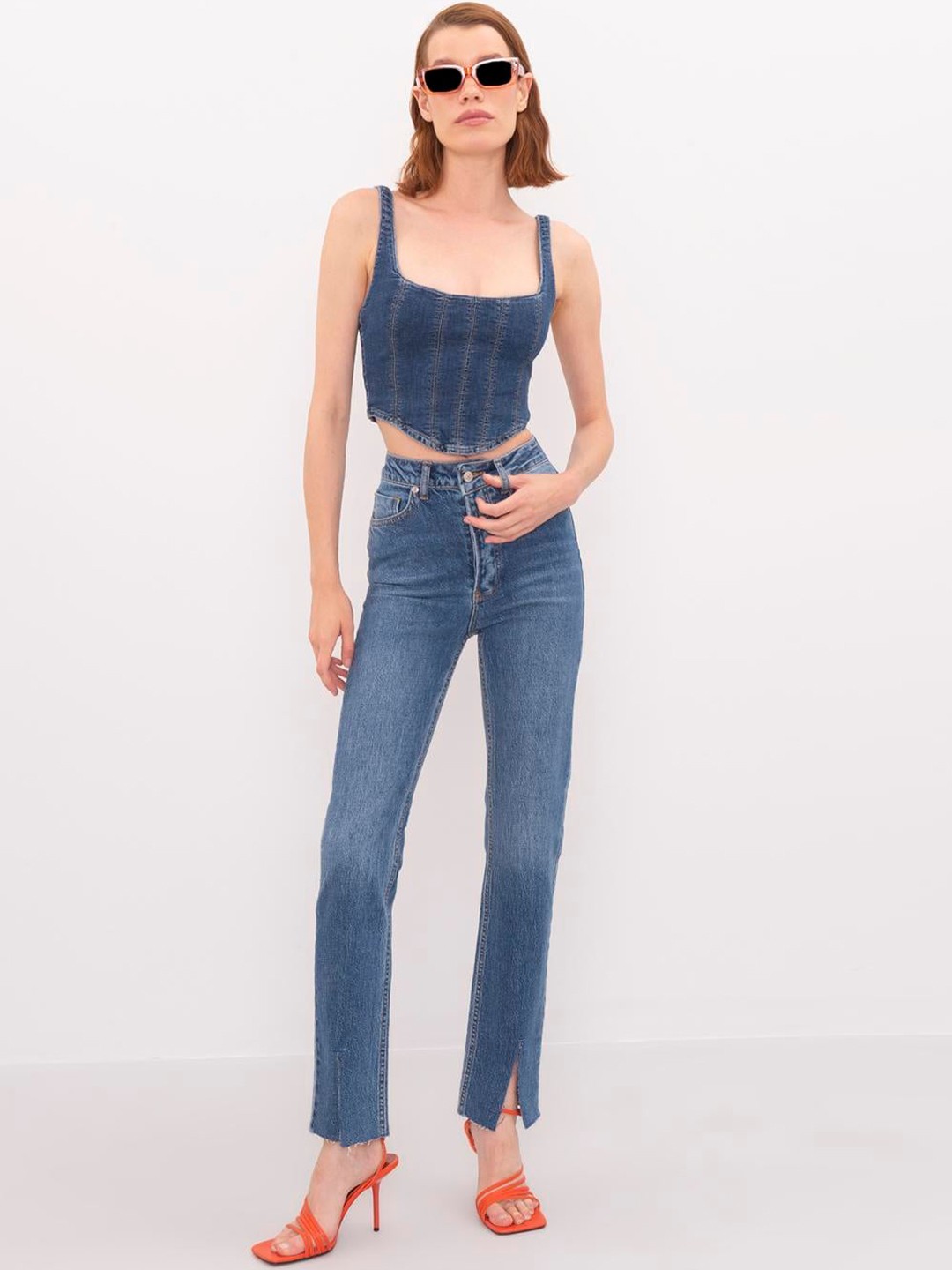 

PRET A TUER Women Slim Fit High Rise Clean Look Jeans, Blue