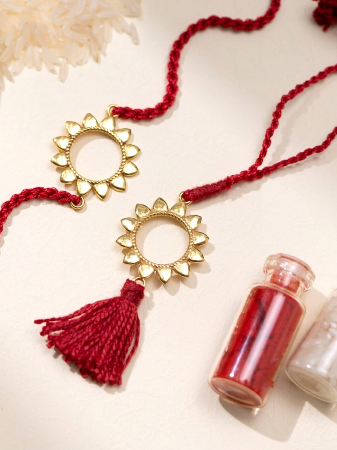 

Zavya 925 Sterling Silver Gold-Plated Sun Lumba Rakhi Combo Set