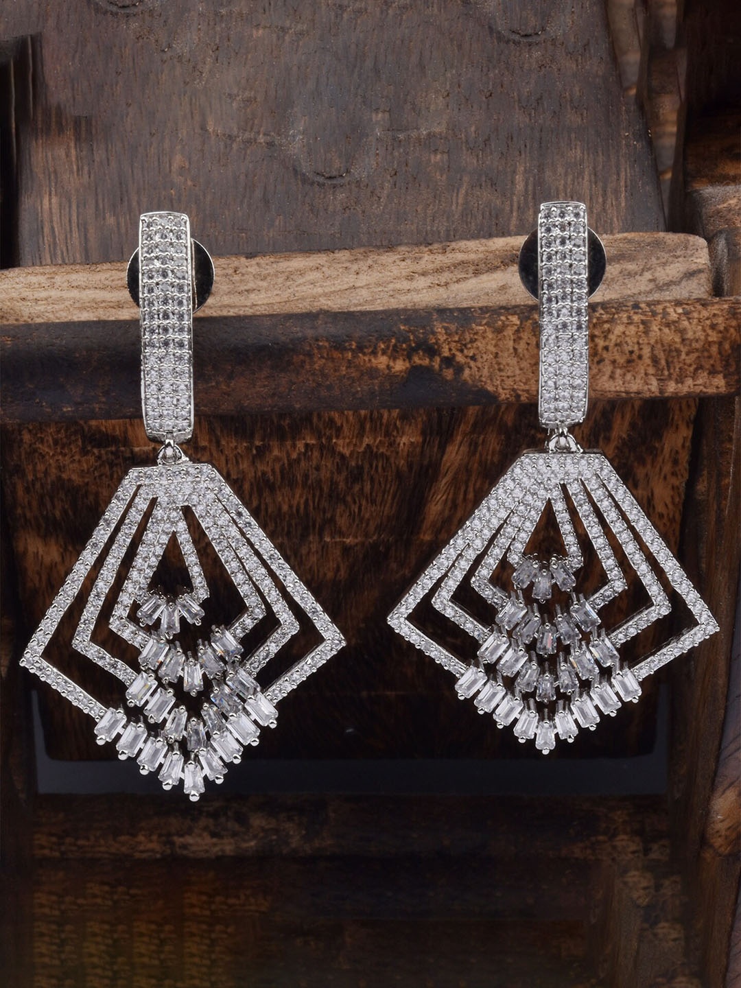 

Mirana Rhodium-Plated American Diamond Studded Drop Earrings, Silver