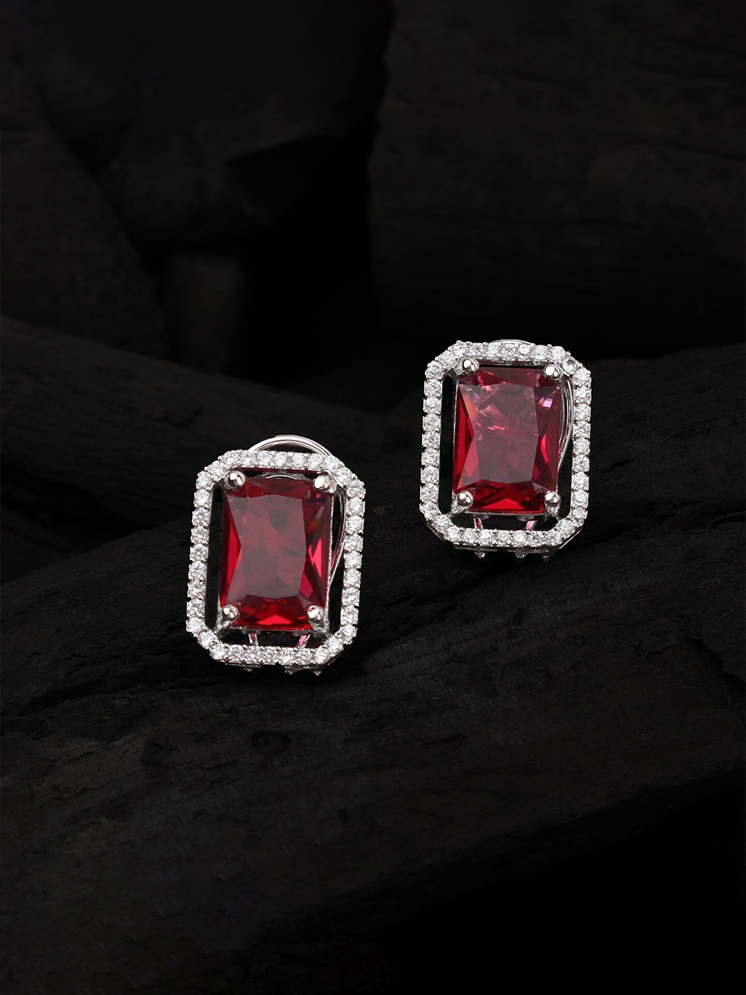 

Mirana Rhodium-Plated Studs Earrings, Red