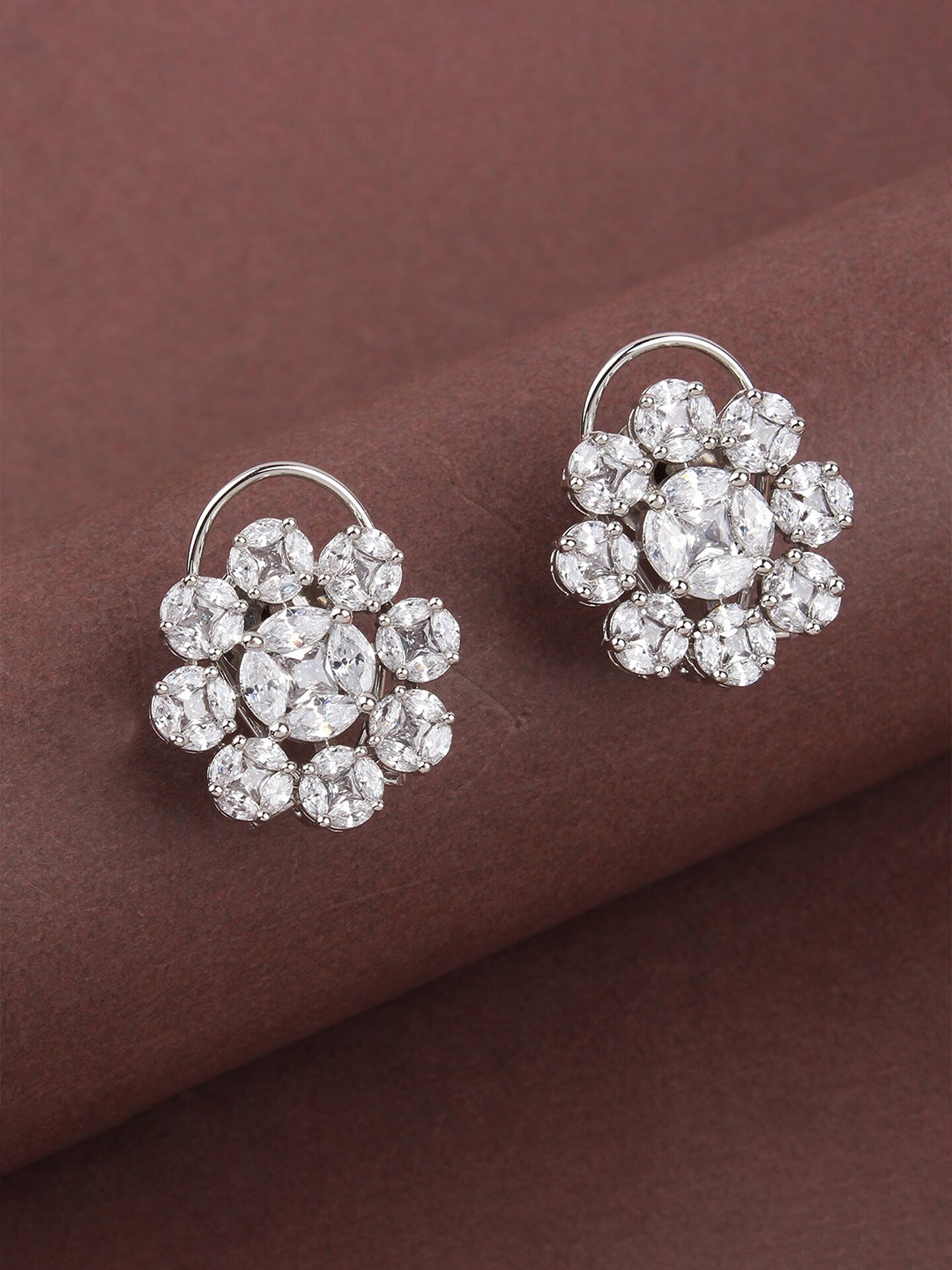 

Mirana Rhodium-Toned American Diamond Studded Studs Earrings, Silver