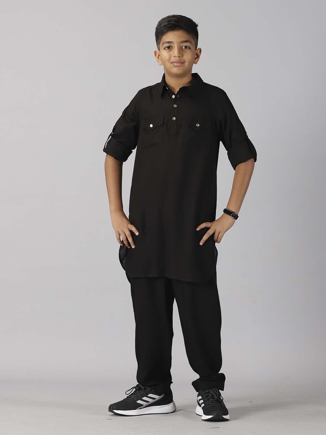 

KiddoPanti Boys Pathani Kurta With Pyjamas, Black