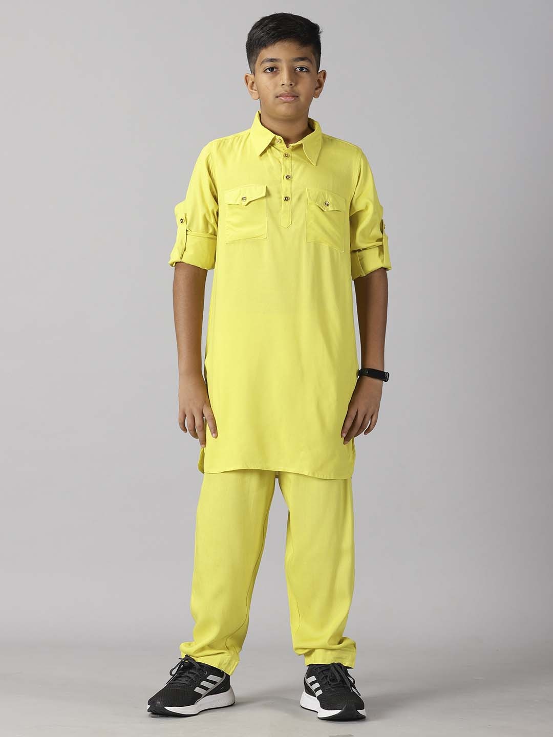 

KiddoPanti Boys Pathani Kurta with Pyjamas, Yellow