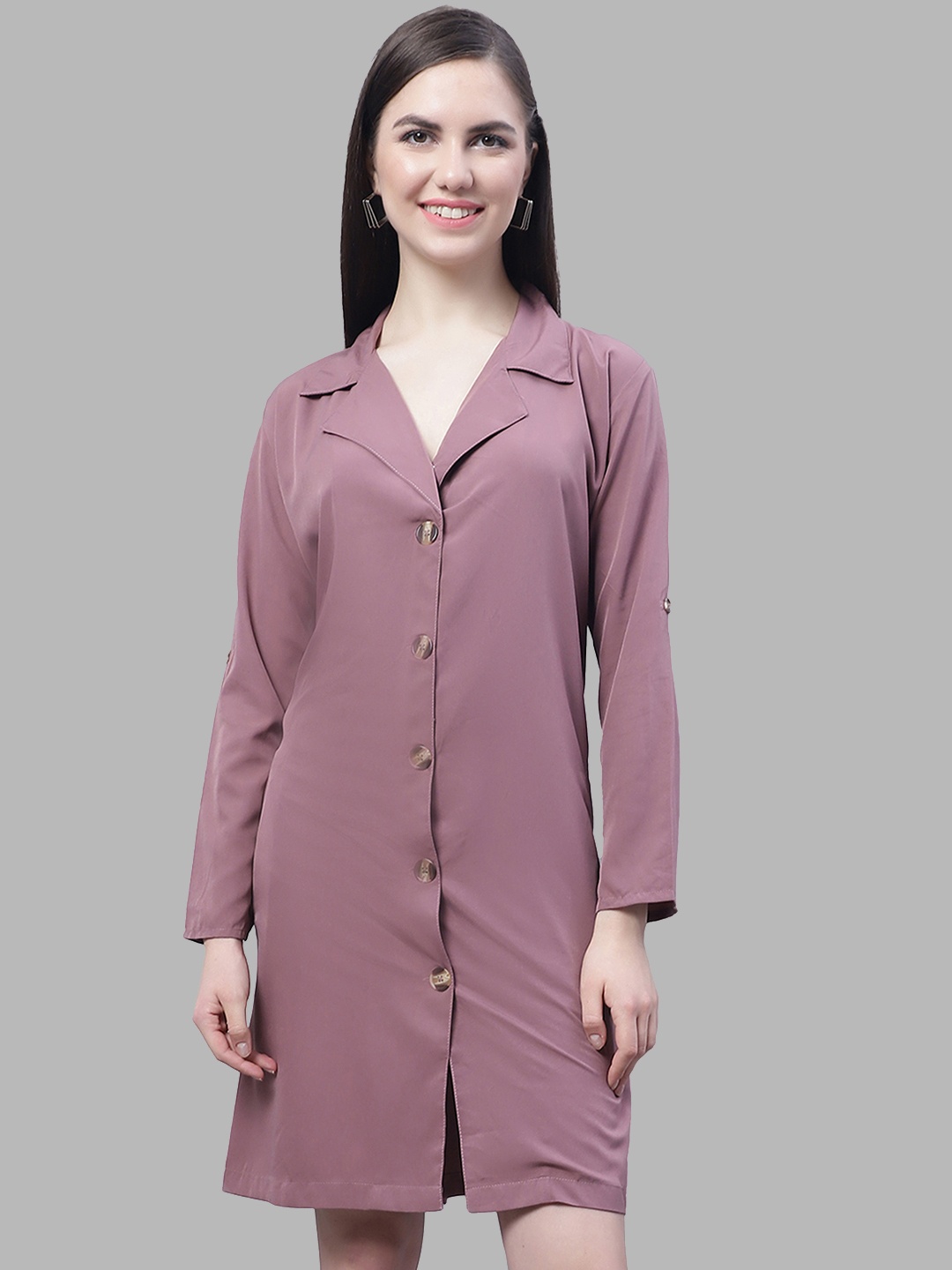 

COLOR STUDIO Cuban Collar Shirt Dress, Mauve