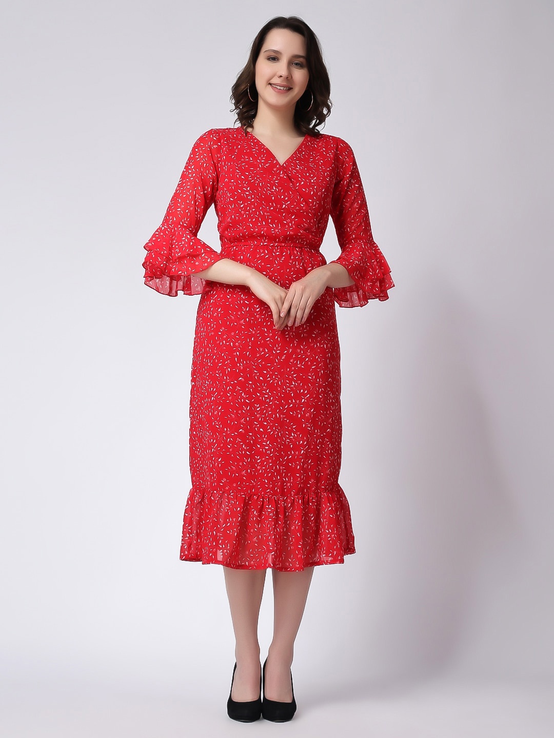 

COLOR STUDIO Bell Sleeves Maternity Sheath Midi Dress, Red
