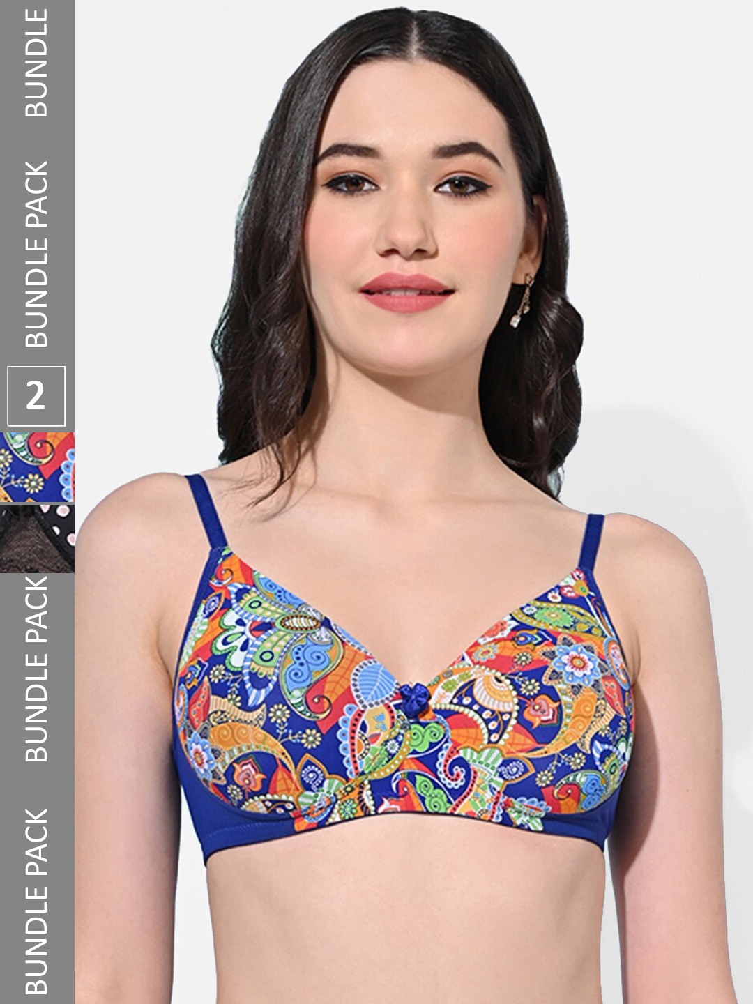 

FIMS Pack Of 2 Printed Full Coverage Lightly Padded Everyday Bras All Day Comfort, Blue