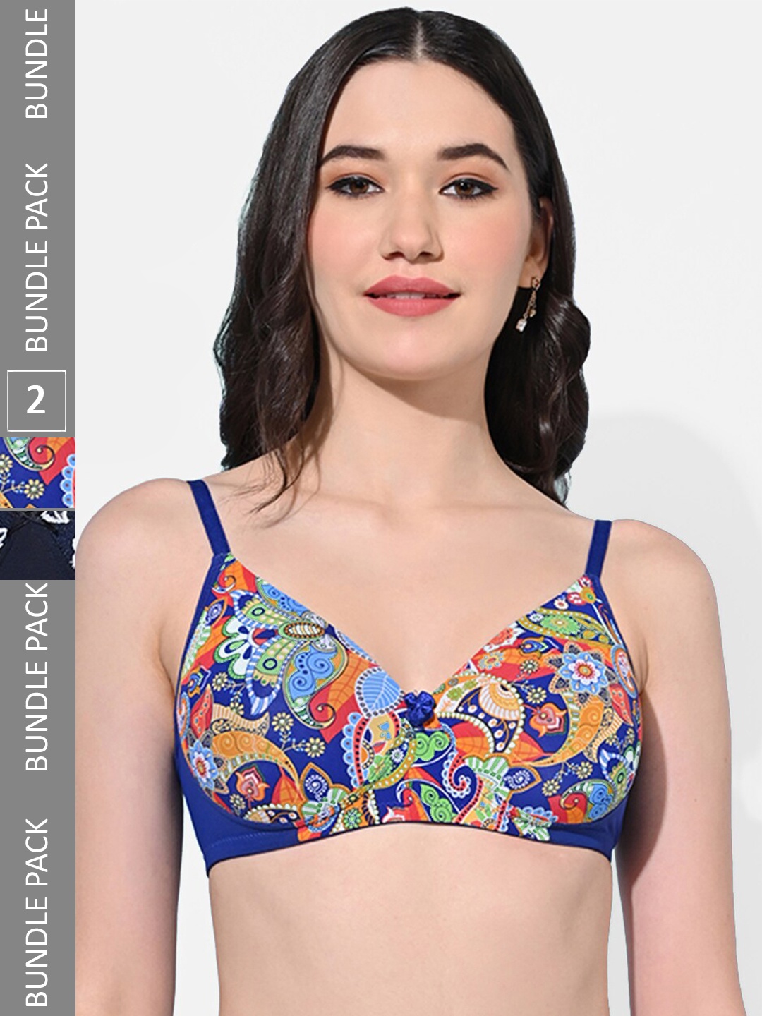 

FIMS Pack Of 2 Printed Full Coverage Lightly Padded Everyday Bra All Day Comfort, Blue