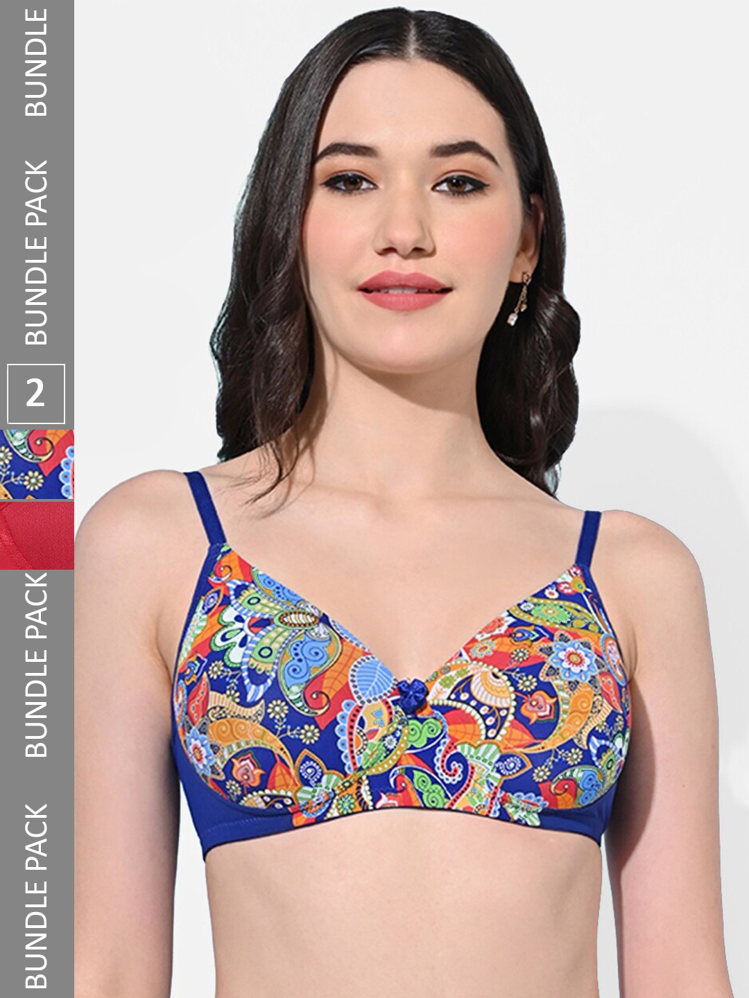 

FIMS Pack Of 2 Floral Full Coverage Lightly Padded Bra With All Day Comfort, Blue