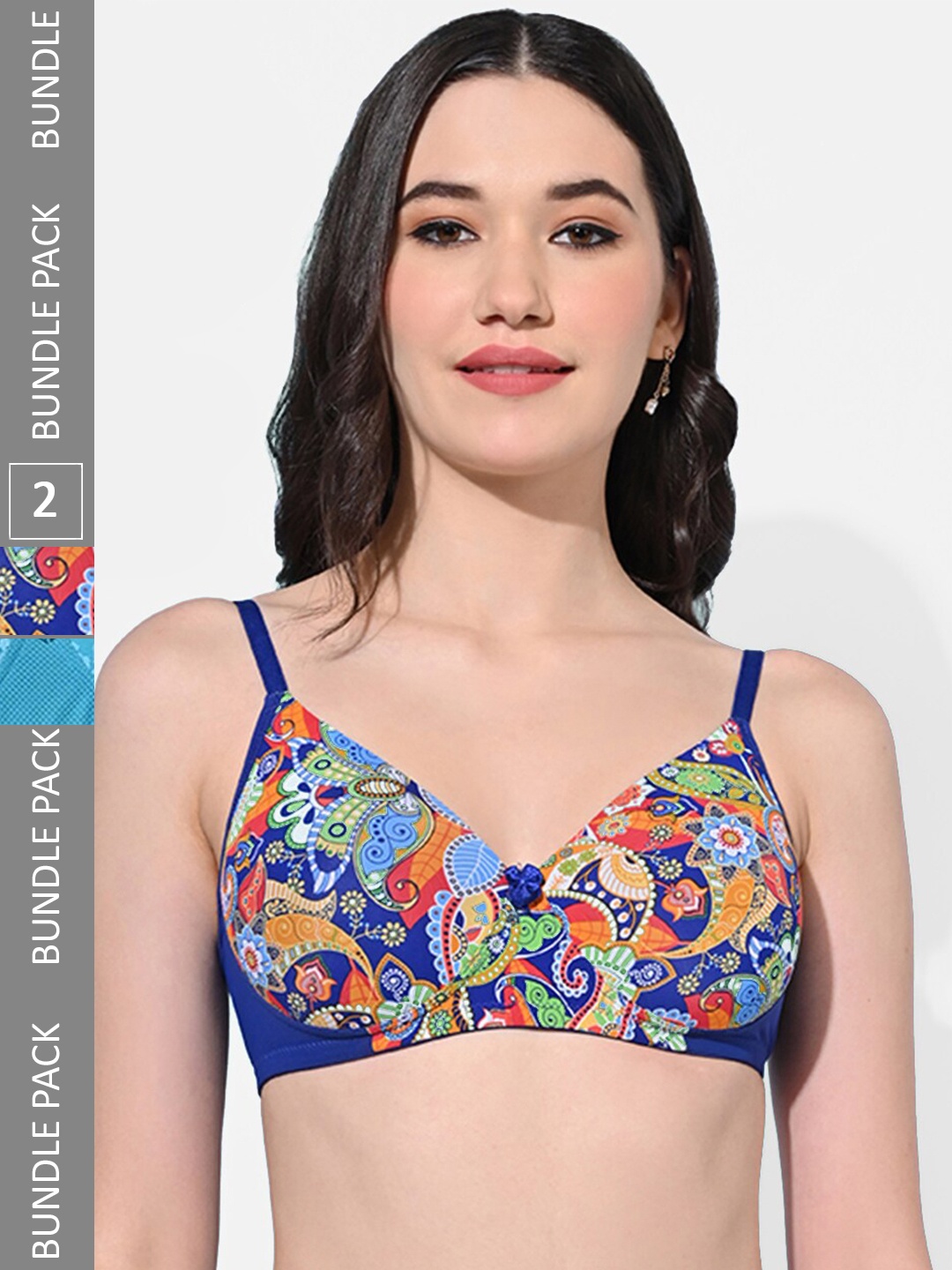 

FIMS Pack Of 2 Printed Everyday Bra Full Coverage Lightly Padded, Blue