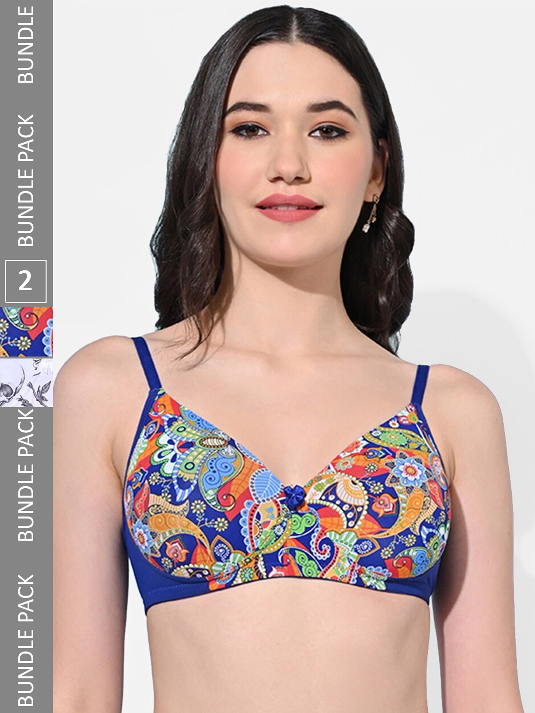 

FIMS Pack Of 2 Printed Everyday Bra Full Coverage Lightly Padded, Blue