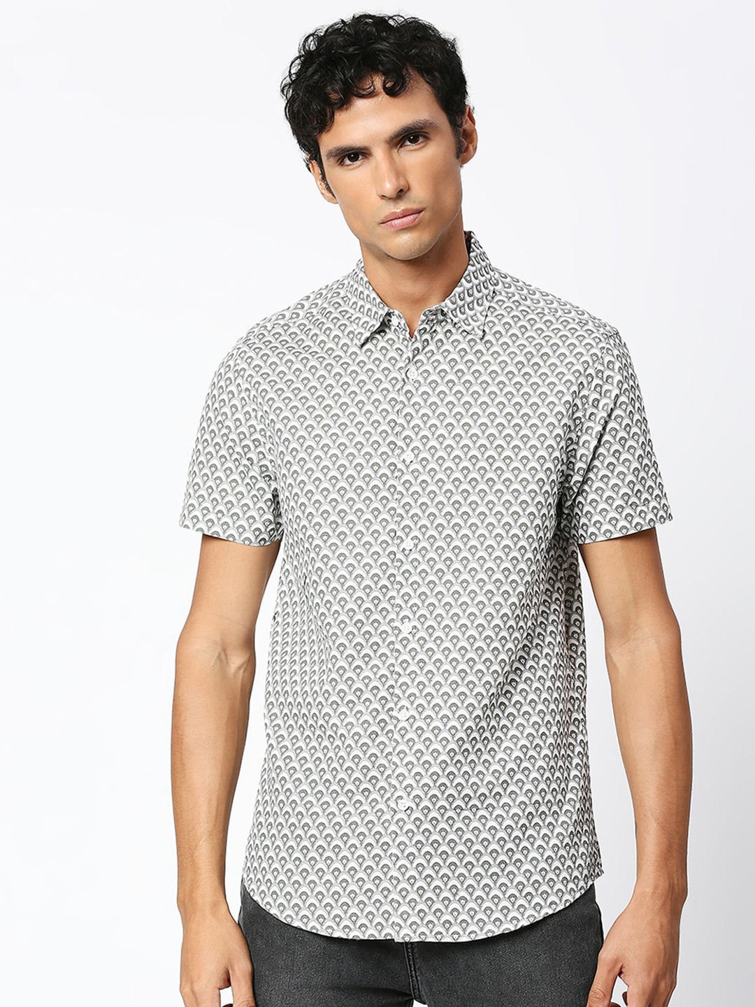 

VALEN CLUB Slim Fit Abstract Printed Casual Pure Cotton Shirt, Grey