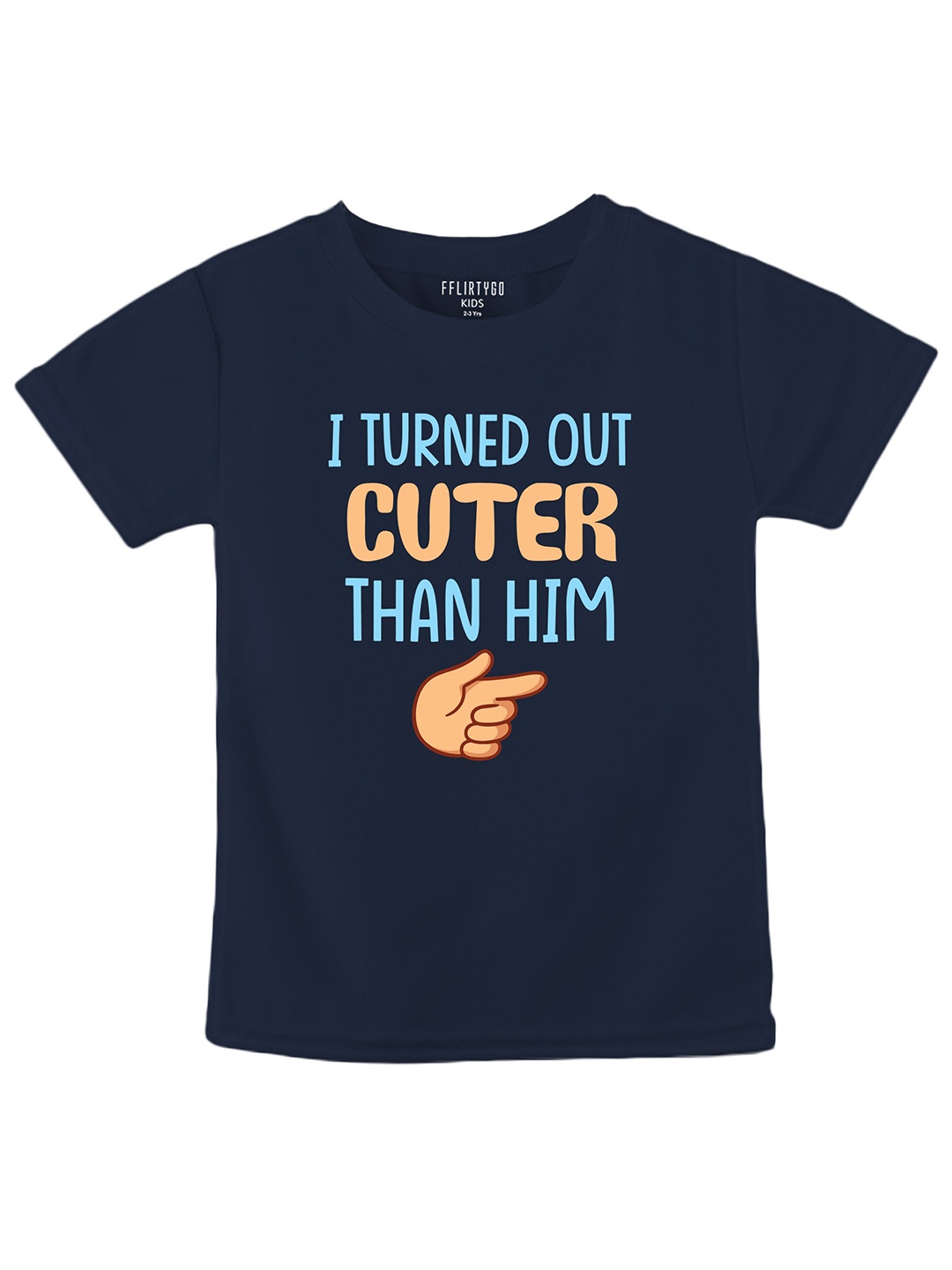 

FFLIRTYGO Kids Typography Printed Pure Cotton T-shirt, Navy blue