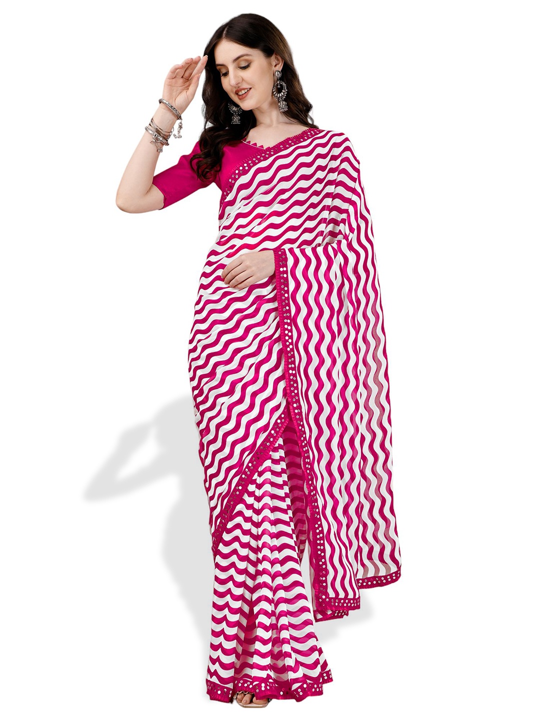 

B4ME COM Leheriya Pure Georgette Leheriya Saree, Pink