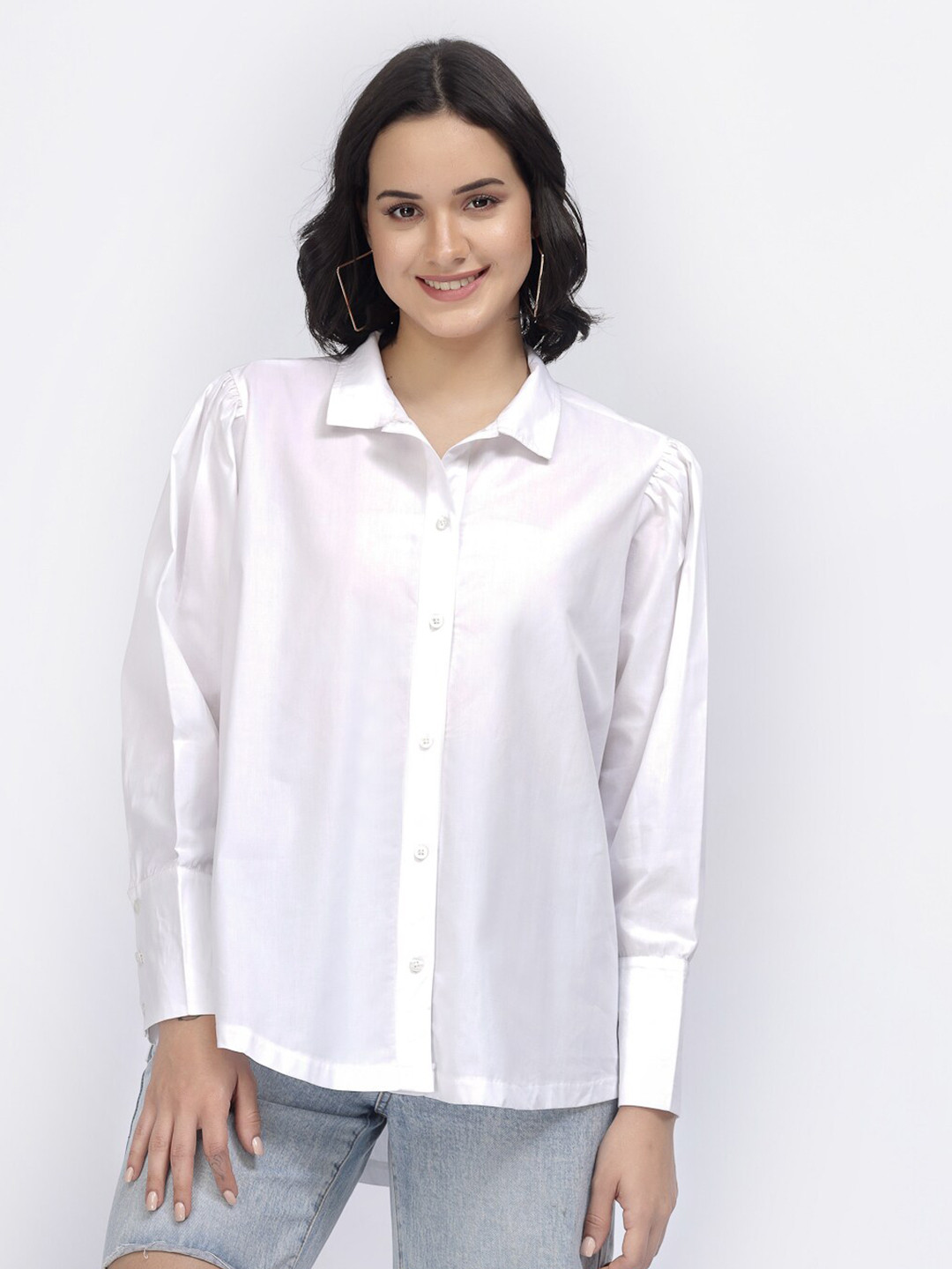 

YOONOY Relaxed Boxy Casual High-Low Pure Cotton Shirt, White