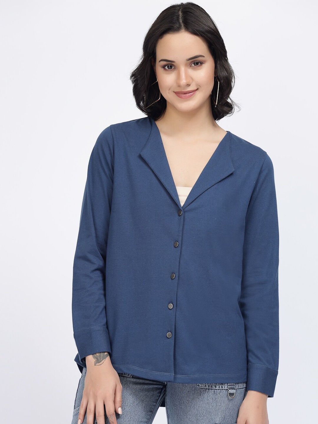 

YOONOY Contemporary Collarless Slim Fit Pure Cotton Casual Shirt, Teal