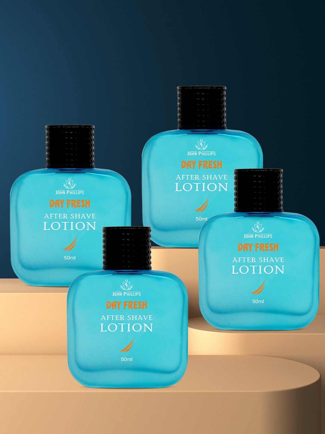 

JOHN PHILLIPS Set of 4 Day Fresh After Shave Lotion with Aloe Vera - 50 ml each, Blue