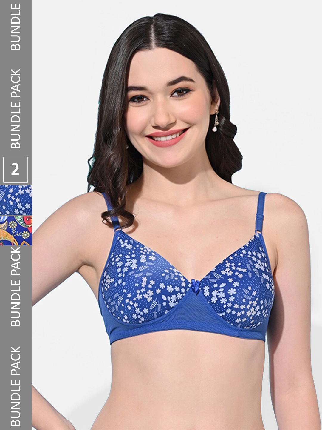 

FIMS Pack Of 2 Floral Full Coverage Lightly Padded Bra With All Day Comfort, Blue