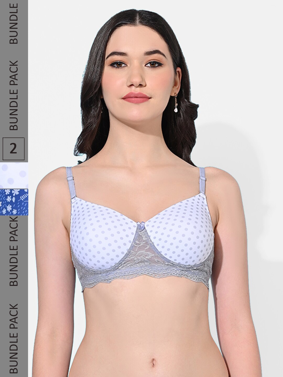 

FIMS Pack Of 2 Geometric Printed Bras Full Coverage Lightly Padded, Blue