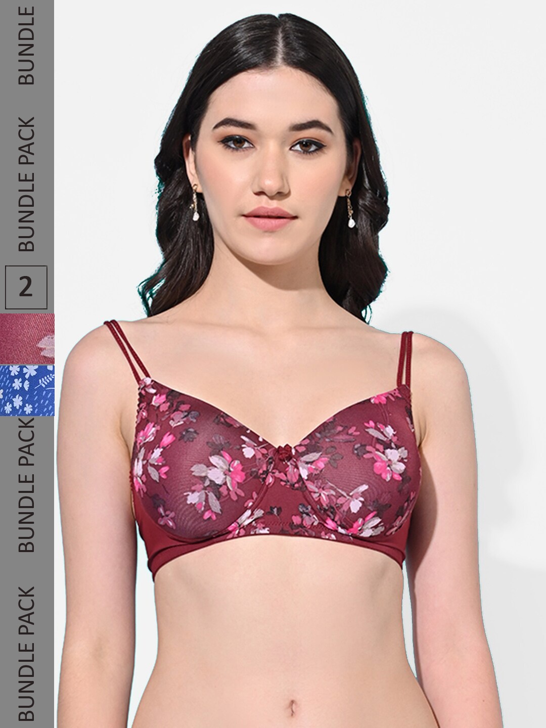 

FIMS Pack Of 2 Floral Full Coverage Super Spport Everyday Bra All Day Comfort, Blue