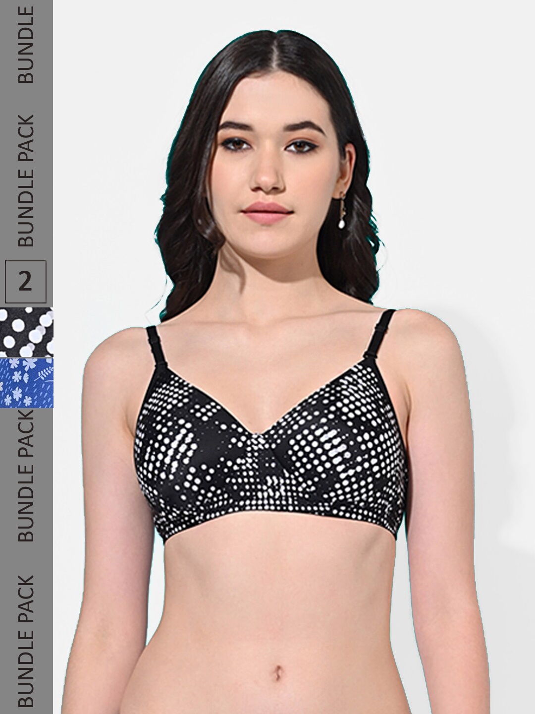 

FIMS Pack Of 2 Floral Bra Full Coverage Lightly Padded, Blue