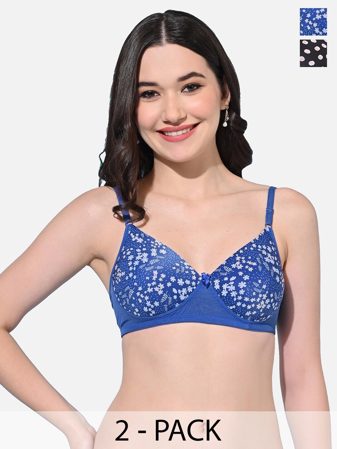 

FIMS Pack Of 2 Lightly Padded Seamless Full Coverage Everyday Bra With All Day Comfort, Blue