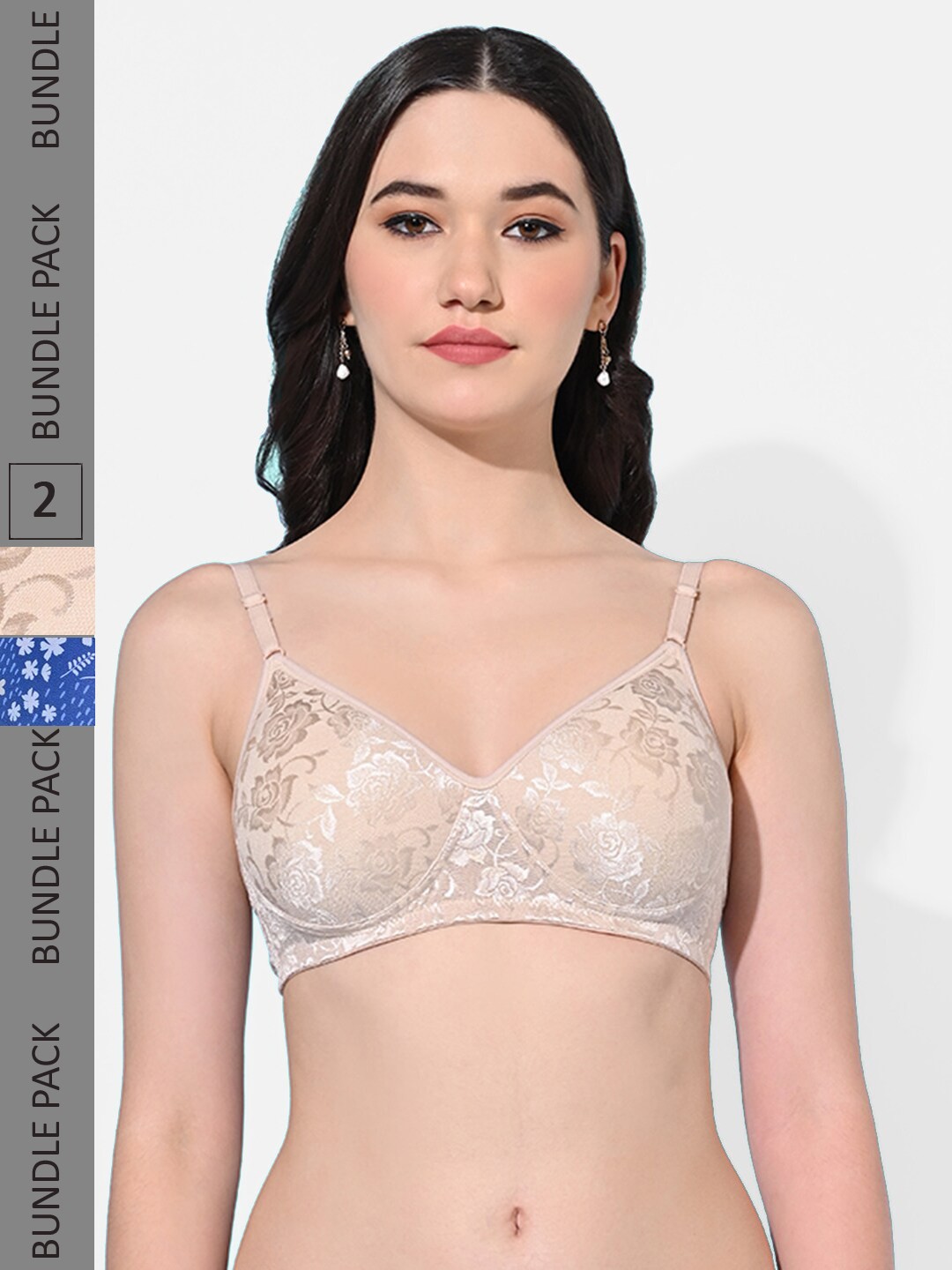 

FIMS Pack Of 2 Floral Full Coverage Lightly Padded Bra With All Day Comfort, Blue