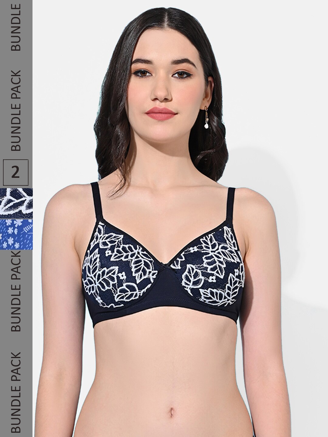 

FIMS Floral Self-Design Full Coverage Lightly Padded All Day Comfort Bra, Blue
