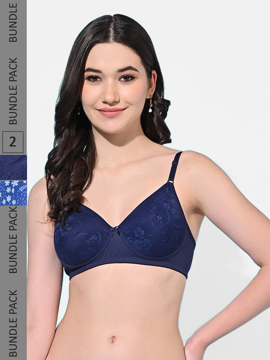 

FIMS Pack Of 2 Self Design Full Coverage Lightly Padded Everyday Bra All Day Comfort, Navy blue