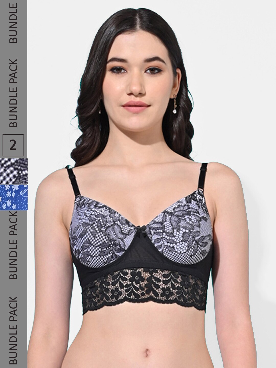 

FIMS Pack Of 2 Floral Full Coverage Lightly Padded Bra With All Day Comfort, Blue