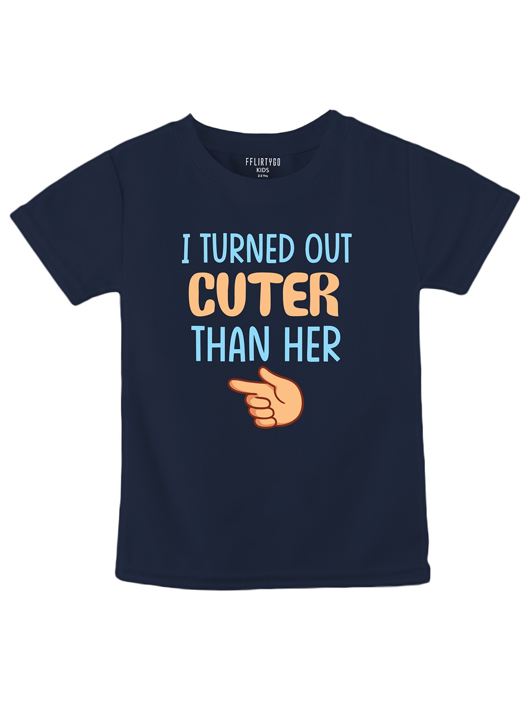 

FFLIRTYGO Kids Typography Printed Pure Cotton T-shirt, Navy blue