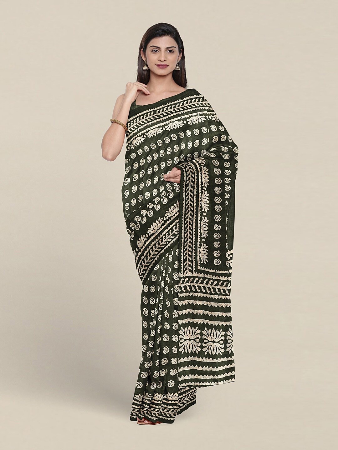 

Pothys Paisley Printed Saree, Olive