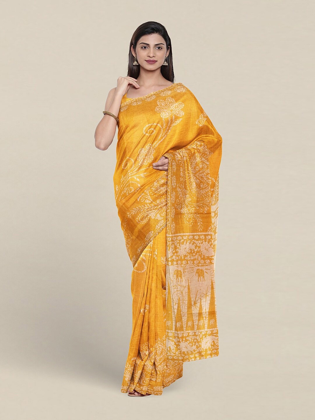 

Pothys Floral Printed Pure Cotton Saree, Yellow