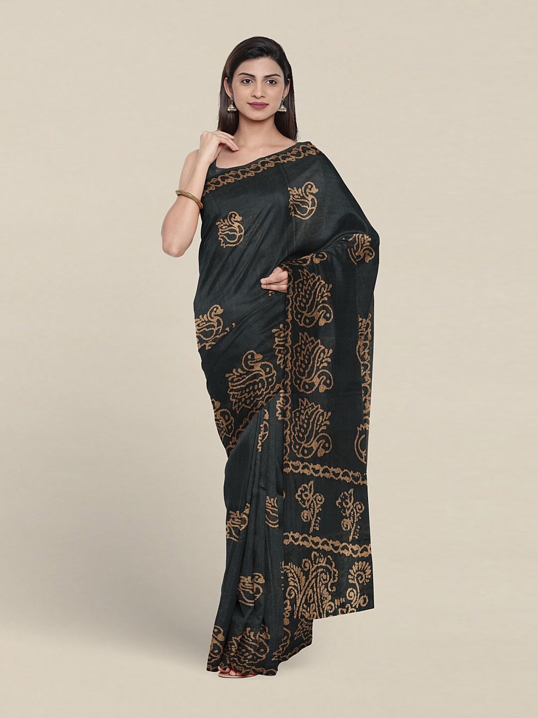 

Pothys Ethnic Motifs Printed Pure Cotton Saree, Charcoal