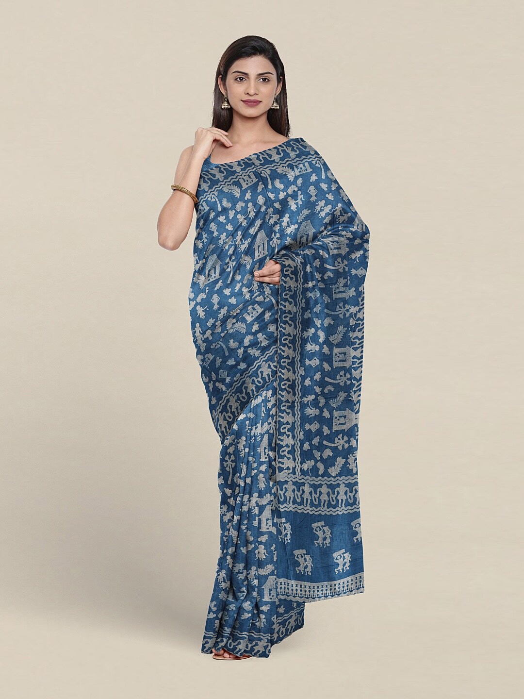 

Pothys Ethnic Motifs Printed Pure Cotton Saree, Blue