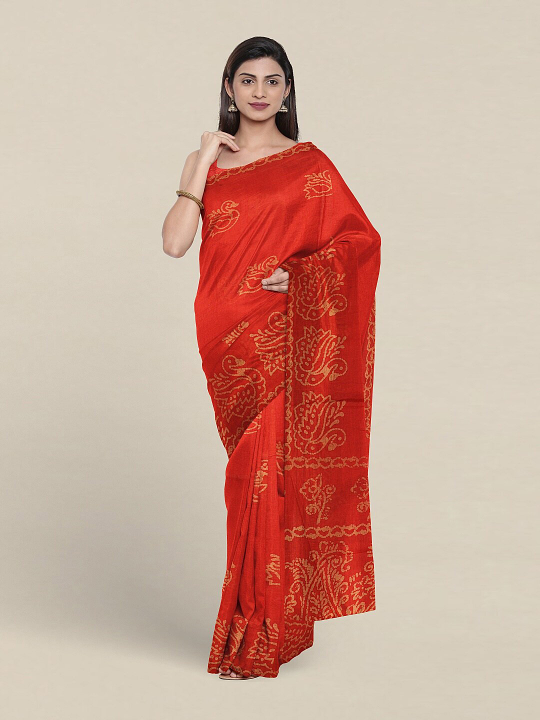 

Pothys Ethnic Motifs Printed Pure Cotton Saree, Red