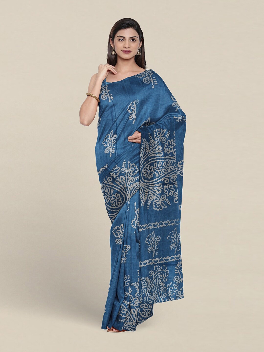 

Pothys Floral Printed Pure Cotton Saree, Blue