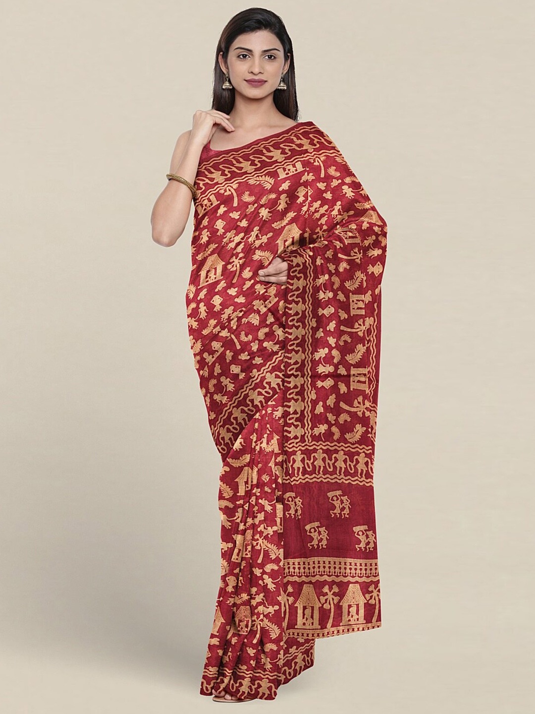 

Pothys Ethnic Motifs Printed Pure Cotton Saree, Maroon