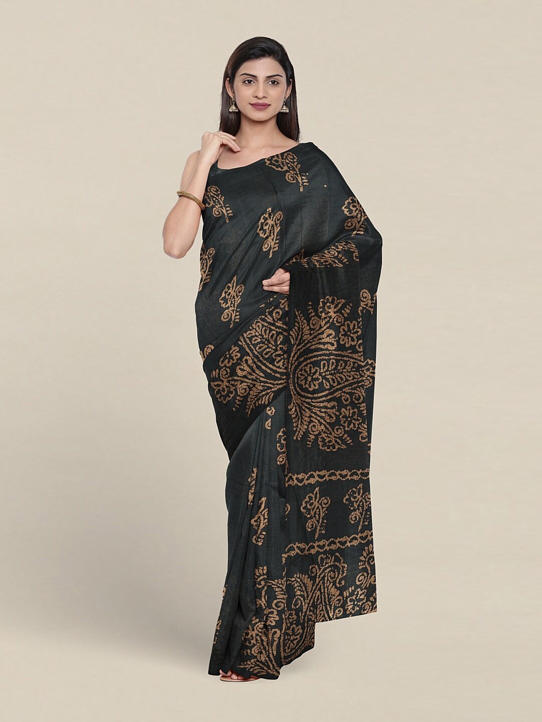 

Pothys Ethnic Motifs Printed Pure Cotton Saree, Charcoal