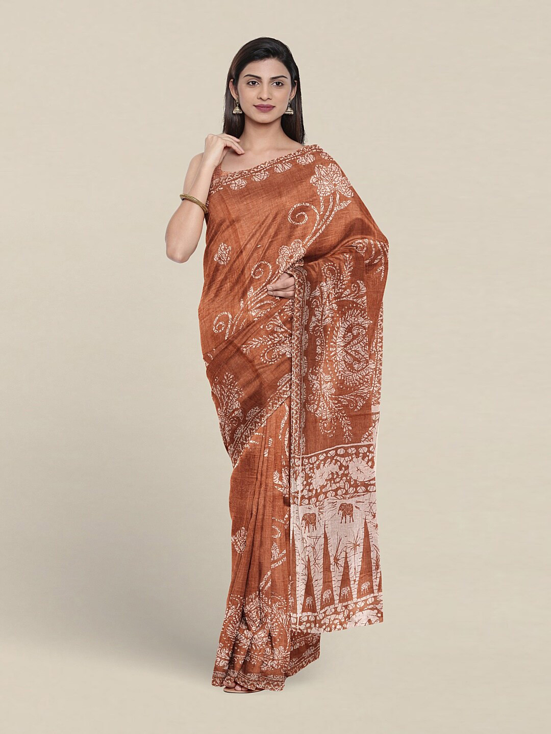

Pothys Floral Printed Pure Cotton Saree, Peach