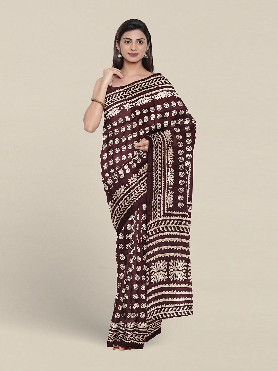 

Pothys Paisley Printed Saree, Brown