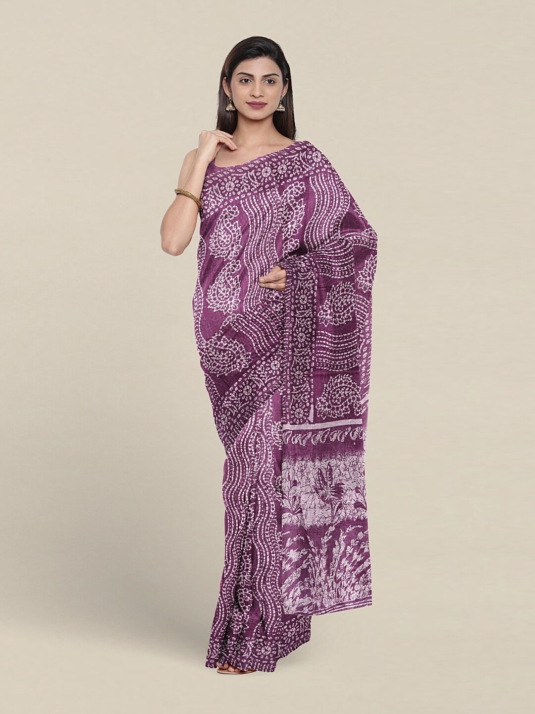 

Pothys Batik Printed Pure Cotton Saree With Blouse Piece, Violet
