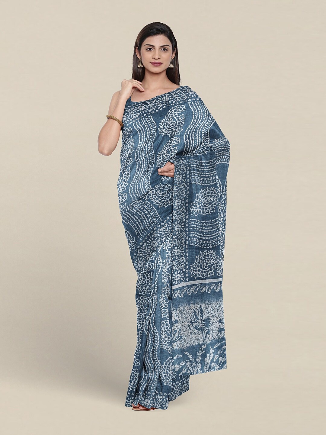

Pothys Ethnic Motifs Printed Pure Cotton Saree, Blue