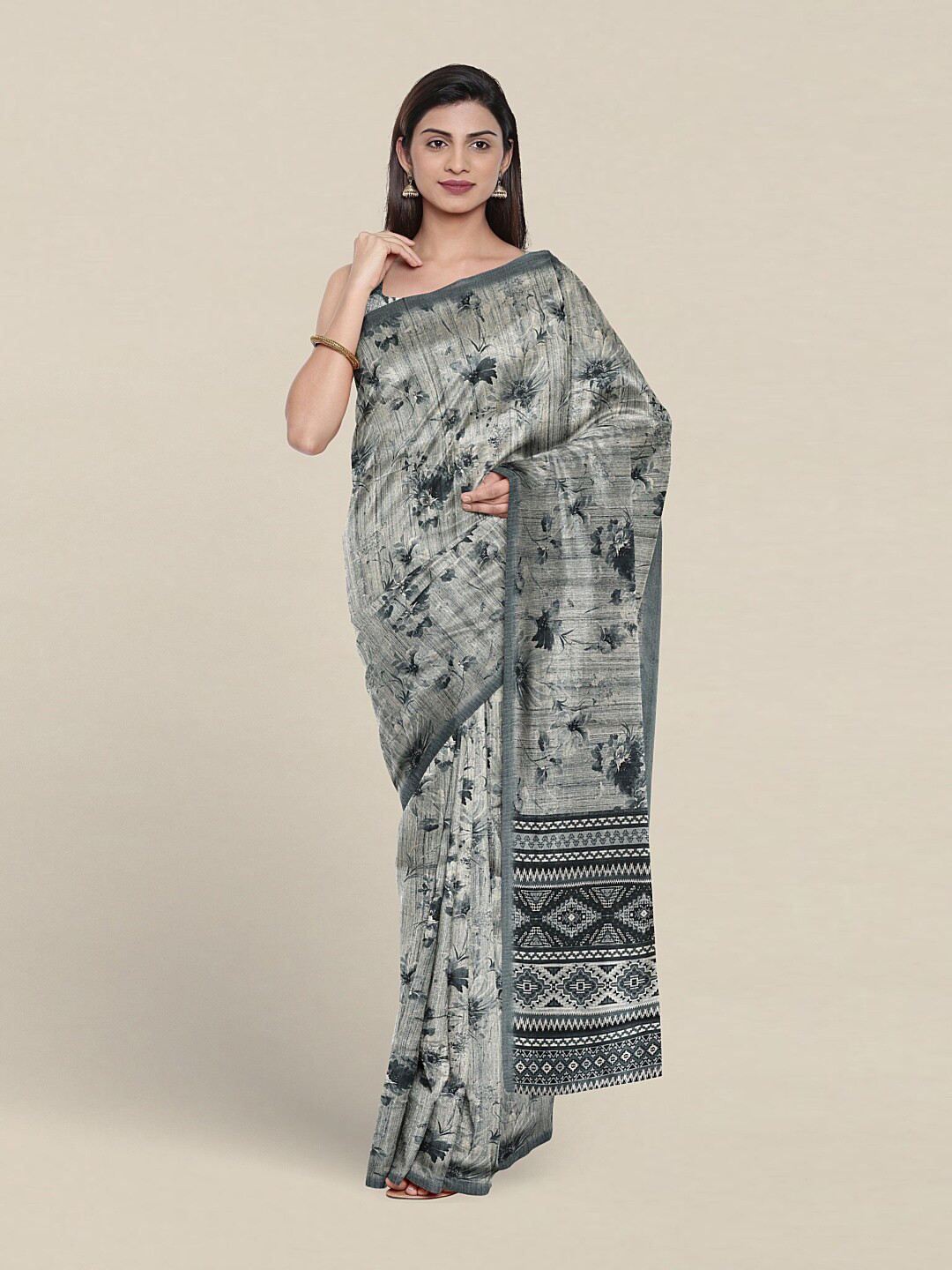 

Pothys Grey & Black Floral Saree