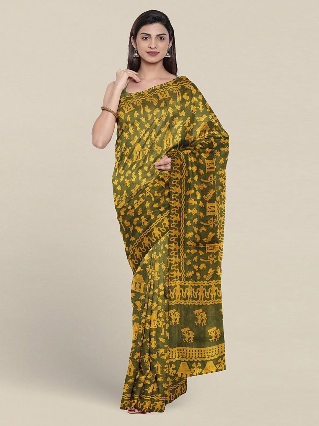 

Pothys Ethnic Motifs Printed Pure Cotton Saree, Green