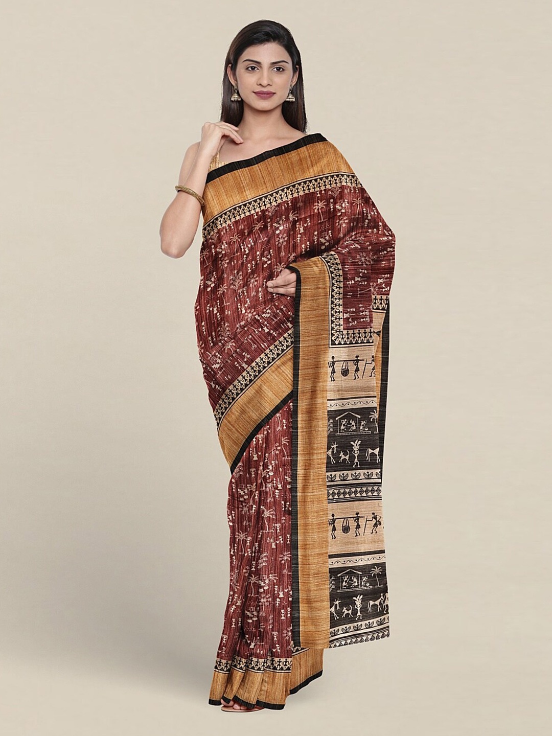 

Pothys Ethnic Motifs Printed Saree With Blouse Piece, Rust