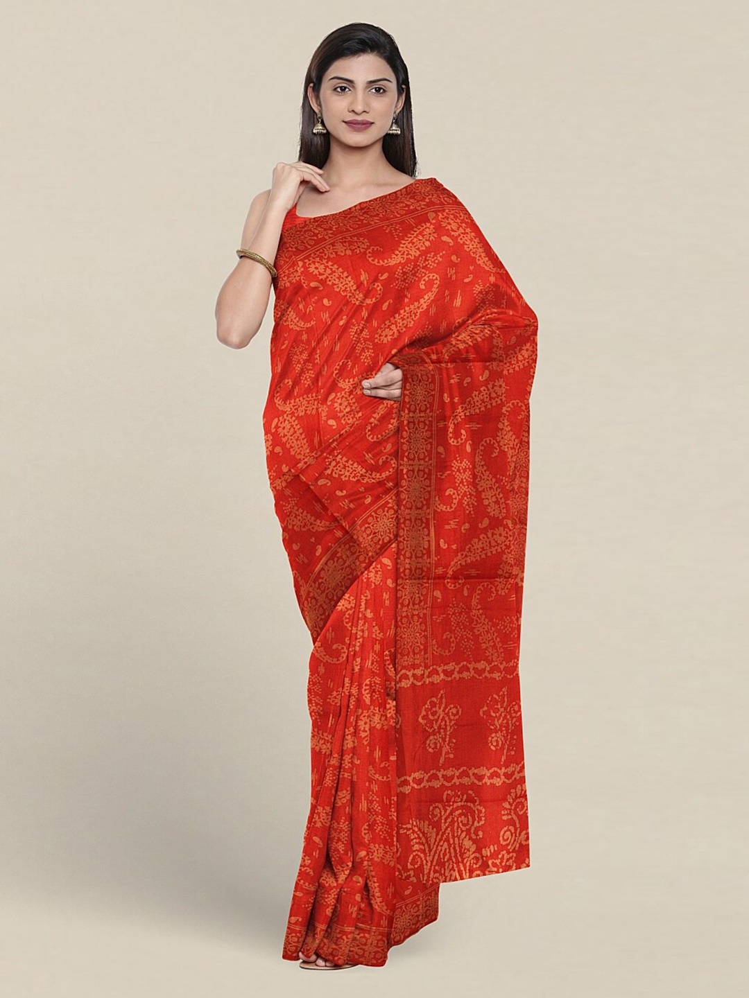 

Pothys Paisley Printed Pure Cotton Saree, Red
