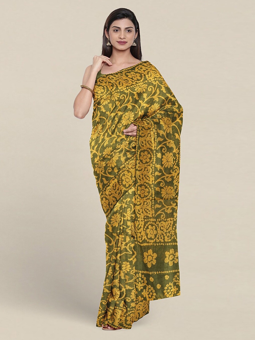

Pothys Floral Printed Pure Cotton Saree, Green