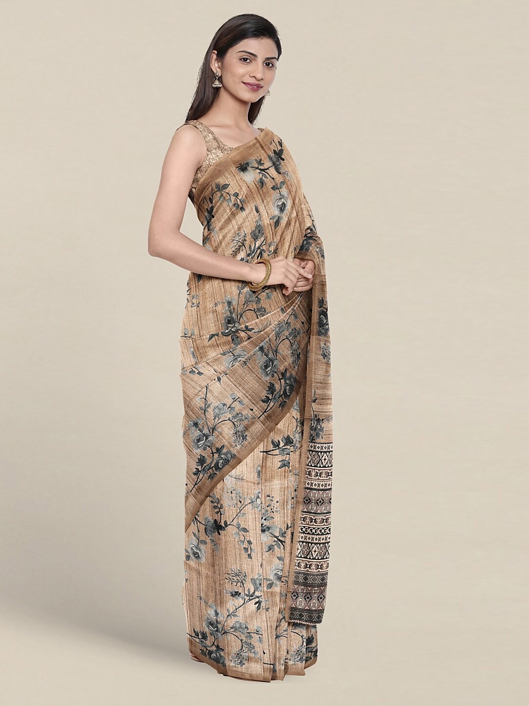 

Pothys Floral Printed Saree, Brown