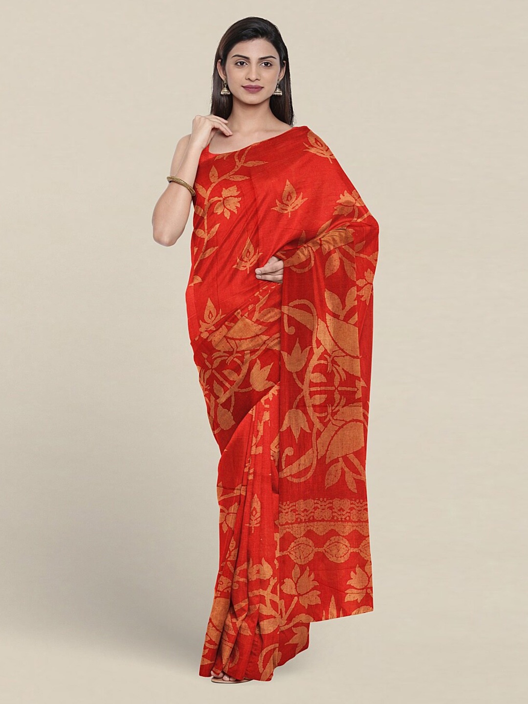 

Pothys Floral Printed Pure Cotton Saree, Red