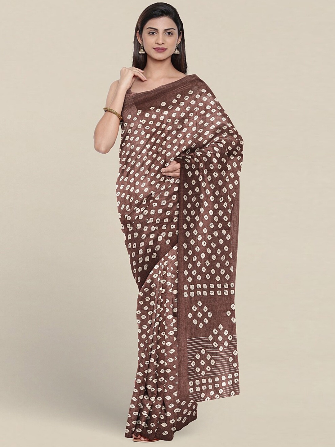 

Pothys Bandhani Printed Cotton Blend Saree, Brown